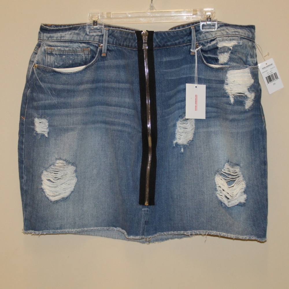 New Good American Exposed Zip Mini Denim Skirt 20